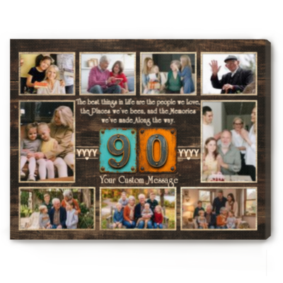 Personalized 90th Birthday Photo Collage Canvas, 90th Birthday Gift for Grandma Grandpa, Ninetieth Milestone Family Present