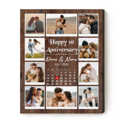 Personalized 1st Anniversary Photo Collage Canvas, One Year Anniversary Gift for Boyfriend Girlfriend, Romantic Paper Anniversary Present