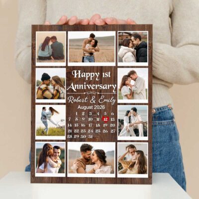 Personalized 1st Anniversary Photo Collage Canvas, One Year Anniversary Gift for Boyfriend Girlfriend, Romantic Paper Anniversary Present