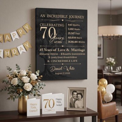 Personalized 70th Birthday Canvas, Meaningful 70th Birthday Gift, Gifts for 70 Year Olds, 70 Years of Love Gift for Grandparents
