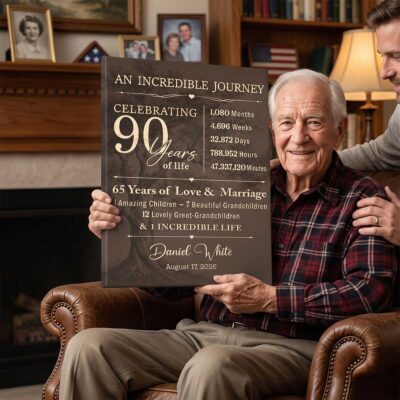 Personalized 90th Birthday Canvas, Meaningful 90th Birthday Gift, Gifts for 90 Year Olds, 90 Years of Love Gift for Grandparents