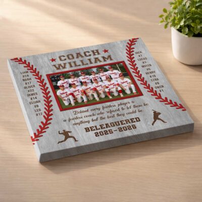 Personalized Baseball Coach Photo Canvas, End of Season Baseball Coach Gift, Baseball Coach Gift from Team, Thank You Coach Gift