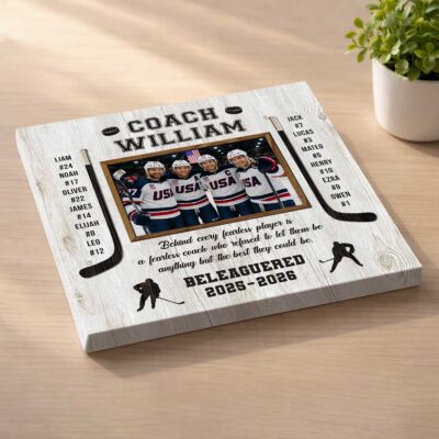 Personalized Hockey Coach Photo Canvas, End of Season Hockey Coach Gift, Hockey Coach Gift from Team, Thank You Hockey Coach Gift
