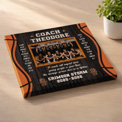 Personalized Basketball Coach Photo Canvas, End of Season Basketball Coach Gift, Basketball Coach Gift from Team, Thank You Coach Gift