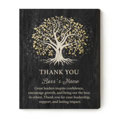 Personalized Boss Thank You Canvas - Boss Day Gift featuring a tree of life design, custom boss name, and appreciation message, a meaningful thank you gift for a manager, supervisor, or inspirational leader.