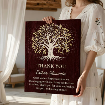 Personalized Boss Thank You Canvas - Boss Day Gift featuring a tree of life design, custom boss name, and appreciation message, a meaningful thank you gift for a manager, supervisor, or inspirational leader.