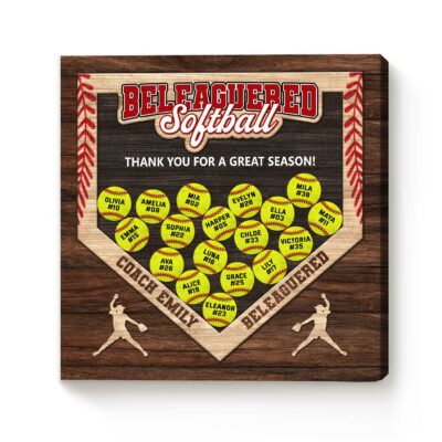 Personalized Softball Team Canvas, End of Season Softball Coach Gift, Softball Coach Appreciation Gift, Thank You Gift from Team
