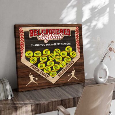Benicee Shop 263 Personalized Softball Team Canvas, End of Season Softball Coach Gift, Softball Coach Appreciation Gift, Thank You Gift from Team