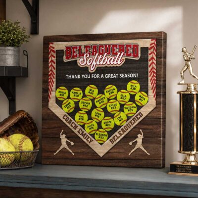Personalized Softball Team Canvas, End of Season Softball Coach Gift, Softball Coach Appreciation Gift, Thank You Gift from Team