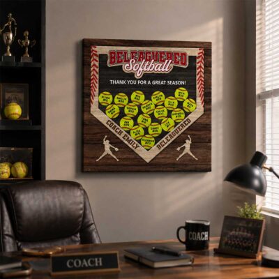 Personalized Softball Team Canvas, End of Season Softball Coach Gift, Softball Coach Appreciation Gift, Thank You Gift from Team
