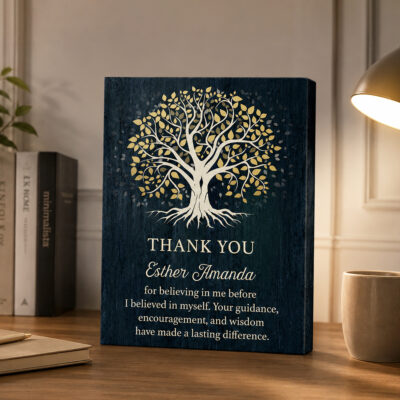 Benicee Shop 262 Personalized Tree Thank You Mentor Canvas featuring a Tree of Life design with custom mentor name and appreciation message, thoughtful retirement and mentor appreciation gift wall art.