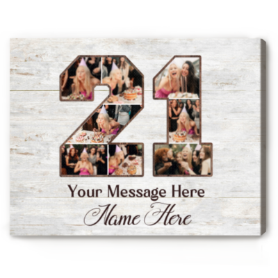 21st Birthday Photo Collage Canvas, Personalized 21st Birthday Gift, 21 Year Old Birthday Gift for Him Her