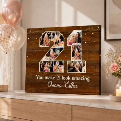 21st Birthday Photo Collage Canvas, Personalized 21st Birthday Gift, 21 Year Old Birthday Gift for Him Her