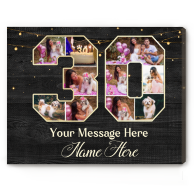 30th Birthday Photo Collage Canvas, Personalized 30th Birthday Gift, 30 Year Old Birthday Gift for Him Her