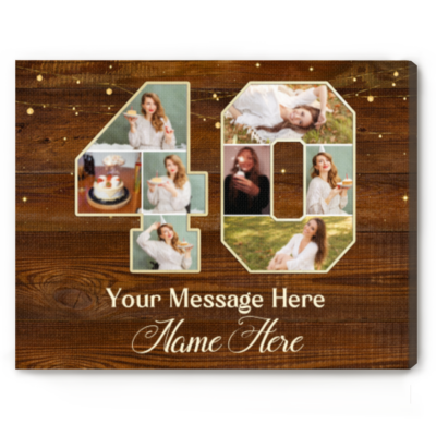 40th Birthday Photo Collage Canvas, Personalized 40th Birthday Gift, 40 Year Old Birthday Gift for Him Her