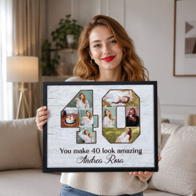 40th Birthday Photo Collage Canvas, Personalized 40th Birthday Gift, 40 Year Old Birthday Gift for Him Her