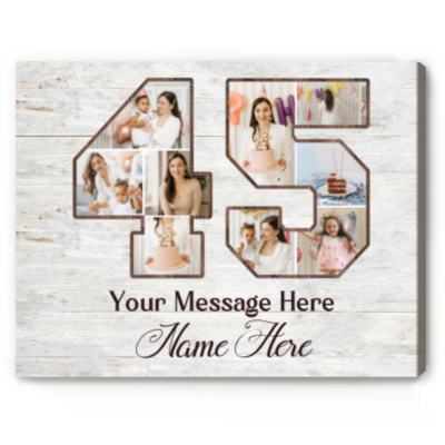 45th Birthday Photo Collage Canvas, Personalized 45th Birthday Gift, 45 Year Old Birthday Gift for Him Her