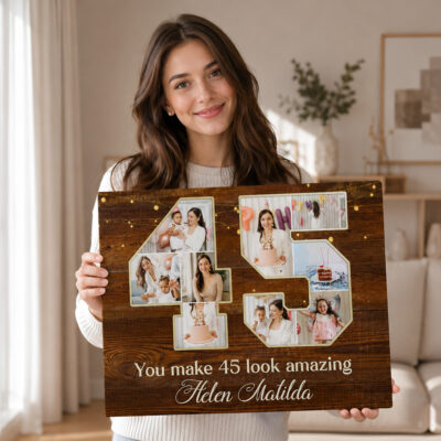 45th Birthday Photo Collage Canvas, Personalized 45th Birthday Gift, 45 Year Old Birthday Gift for Him Her