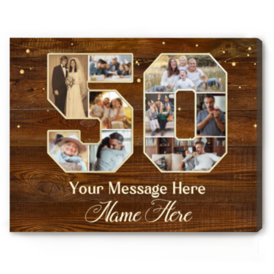 50th Birthday Photo Collage Canvas, Personalized 50th Birthday Gift, 50 Year Old Birthday Gift for Mom Dad