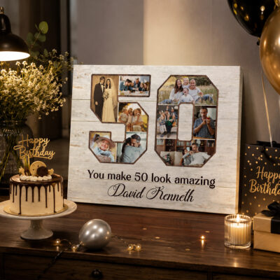 Benicee Shop 276 50th Birthday Photo Collage Canvas, Personalized 50th Birthday Gift, 50 Year Old Birthday Gift for Mom Dad