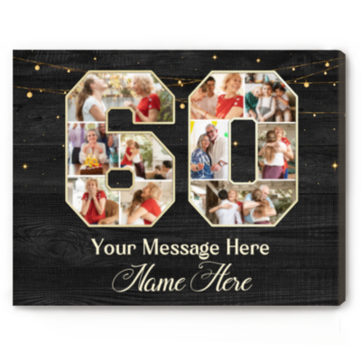 60th Birthday Photo Collage Canvas, Personalized 60th Birthday Gift, 60 Year Old Birthday Gift, Birthday Gift for Mom Dad