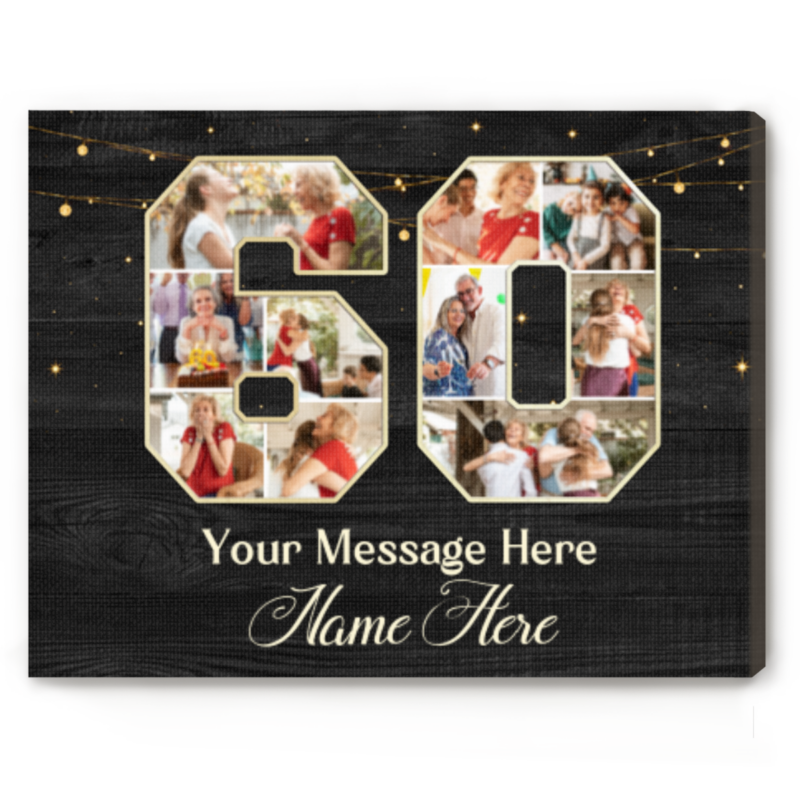 60th Birthday Photo Collage Canvas, Personalized 60th Birthday Gift, 60 Year Old Birthday Gift, Birthday Gift for Mom Dad