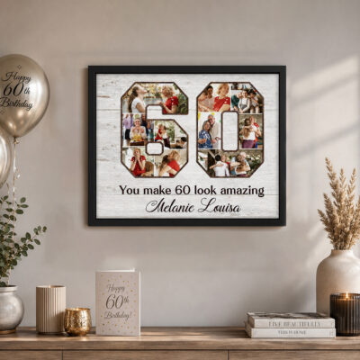 Benicee Shop 274 60th Birthday Photo Collage Canvas, Personalized 60th Birthday Gift, 60 Year Old Birthday Gift, Birthday Gift for Mom Dad