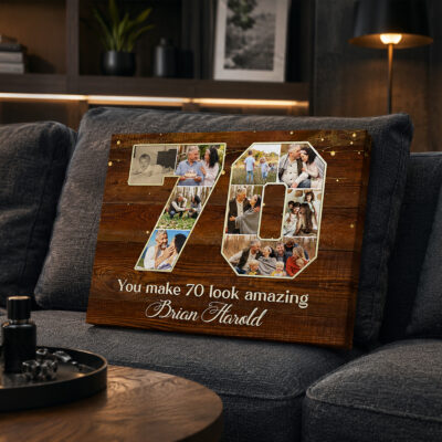 Benicee Shop 272 70th Birthday Photo Collage Canvas, Personalized 70th Birthday Gift, 70 Year Old Birthday Gift, Birthday Gift for Grandma Grandpa