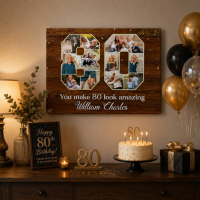 80th Birthday Photo Collage Canvas, Personalized 80th Birthday Gift, 80 Year Old Birthday Gift, Birthday Gift for Grandma Grandpa