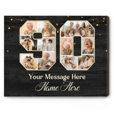 90th Birthday Photo Collage Canvas, Personalized 90th Birthday Gift, 90 Year Old Birthday Gift, Birthday Gift for Grandma Grandpa