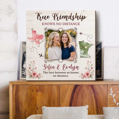 Personalized Long Distance Best Friend Gift, Miles Apart But Close at Heart Canvas, Long Distance Friendship Gift