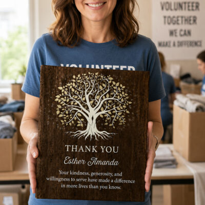 Personalized Thank You Volunteer Canvas featuring a Tree of Life design with a custom volunteer name and appreciation message, thoughtful volunteer thank you gift, volunteer recognition wall art, nonprofit appreciation gift, custom canvas print.