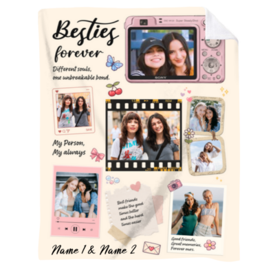 Personalized Best Friend Photo Blanket, Bestie Forever Gift, Friendship Blanket, Gifts for Female Best Friend