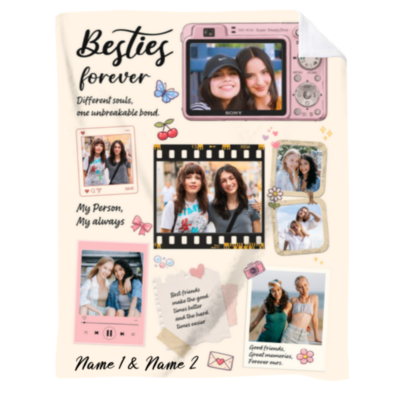 Personalized Best Friend Photo Blanket, Bestie Forever Gift, Friendship Blanket, Gifts for Female Best Friend