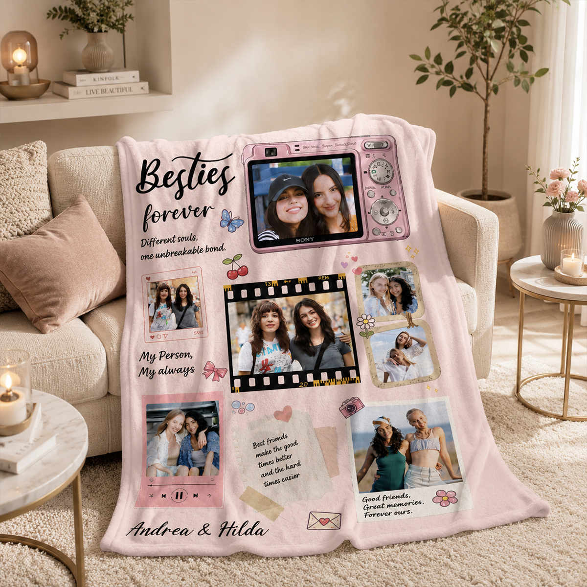 Personalized Best Friend Photo Blanket, Bestie Forever Gift, Friendship Blanket, Gifts for Female Best Friend