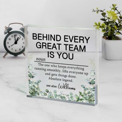Personalized Team Appreciation Acrylic Plaque, Employee Appreciation Gift, Coworker Thank You Gift, Office Desk Decor
