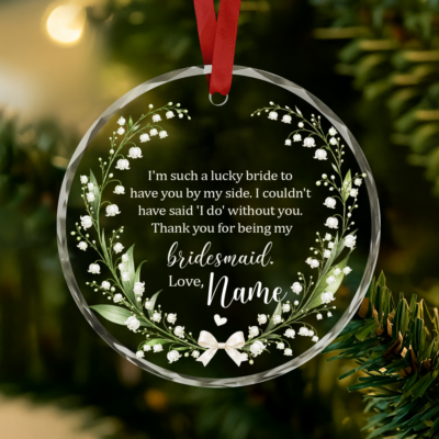 Personalized Bridesmaid Ornament, Bridesmaid Thank You Gift, Wedding Keepsake, Bridal Party Gift, Maid of Honor Gift