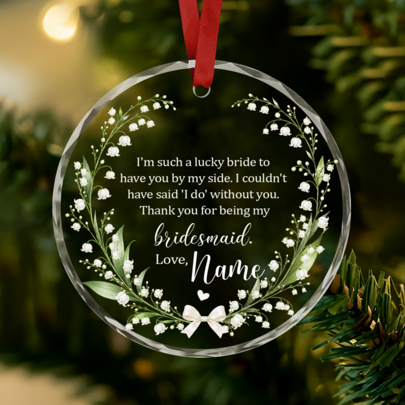 Personalized Bridesmaid Ornament, Bridesmaid Thank You Gift, Wedding Keepsake, Bridal Party Gift, Maid of Honor Gift