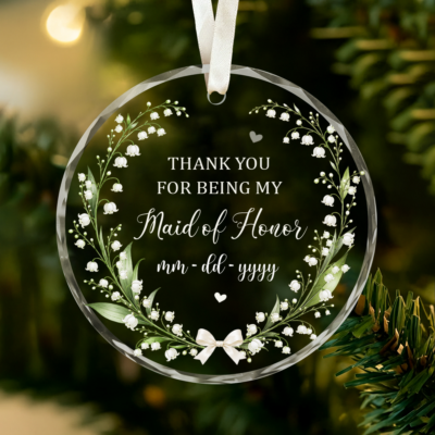 Personalized Maid of Honor Ornament, Maid of Honor Thank You Gift, Wedding Keepsake, Bridal Party Gift
