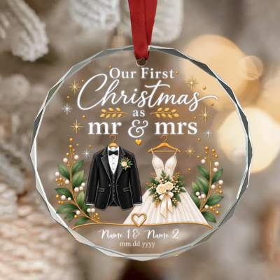 Personalized 1st Christmas As Mr and Mrs Ornament, Newlywed Couple Gift, First Christmas Married Ornament, Mr & Mrs Wedding Keepsake