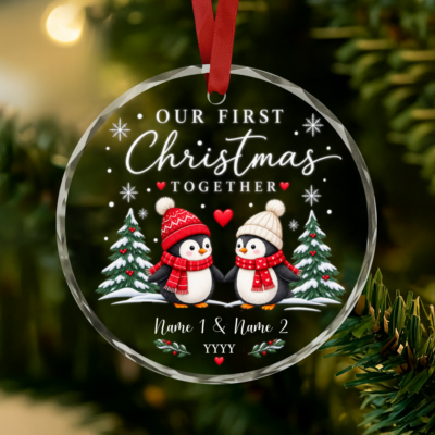 Personalized Our First Christmas Together Ornament, Penguin Couple Christmas Ornament, First Christmas Gift for Couples, Couple Keepsake