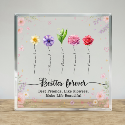 Personalized Best Friend Birth Flower Plaque, Birth Month Flower Gift, Bestie Forever Keepsake, Friendship Christmas Gift for Her