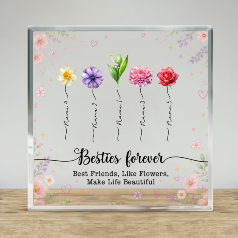 Personalized Best Friend Birth Flower Plaque, Birth Month Flower Gift, Bestie Forever Keepsake, Friendship Christmas Gift for Her