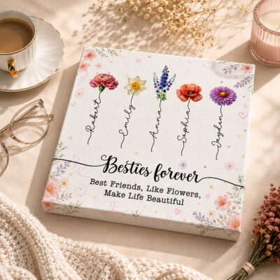 Personalized Best Friend Birth Flower Print, Birth Month Flower Gift for Her, Bestie Birthday Gift, Christmas Gift for Female Friends