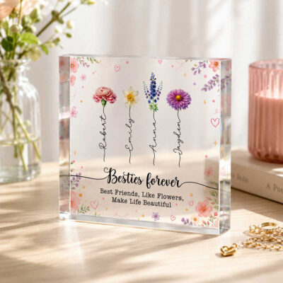 Personalized Best Friend Birth Flower Plaque, Birth Month Flower Gift, Bestie Forever Keepsake, Friendship Christmas Gift for Her