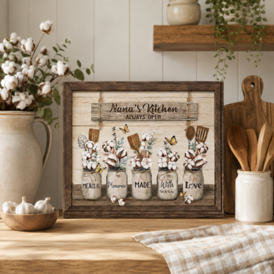 Personalized Nana's Kitchen Canvas, Rustic Farmhouse Kitchen Decor, Kitchen Gift for Grandma