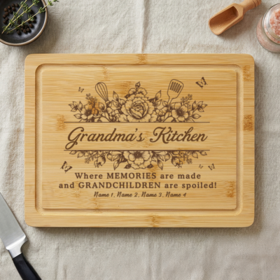 Personalized Grandma's Kitchen Cutting Board, Grandma Kitchen Gift, Kitchen Decor with Grandkid Names, Grandmother Christmas Gift