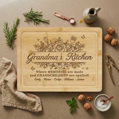 Benicee Shop 262 Personalized Grandma's Kitchen Cutting Board, Grandma Kitchen Gift, Kitchen Decor with Grandkid Names, Grandmother Christmas Gift