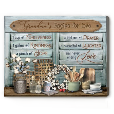 Personalized Grandma's Kitchen Canvas, Grandma Rustic Farmhouse Kitchen Decor, Recipe for Love Wall Art, Grandmother Christmas Gift