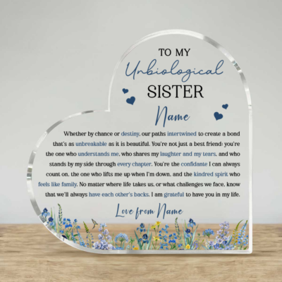 Personalized Unbiological Sister Gift, Unbiological Sister Acrylic Plaque, Sentimental Best Friend Keepsake, Stepsister Christmas Gift